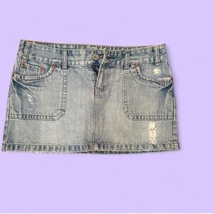 American Eagle Outfitters Light Blue Distressed Mini Skirt